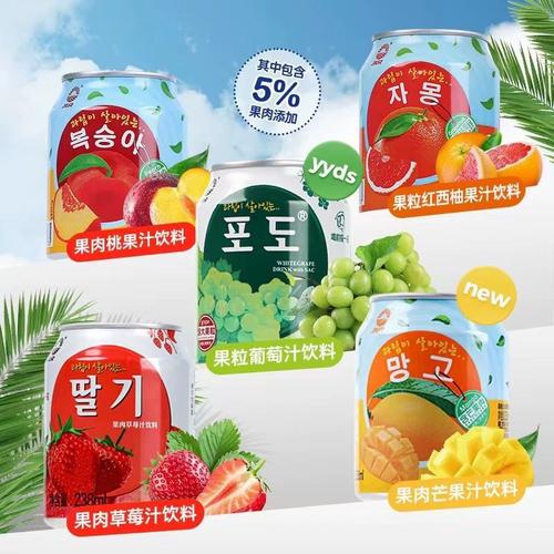 九日牌果肉果汁葡萄草莓黃桃西柚芒果味果肉飲料238ml*10罐組合裝